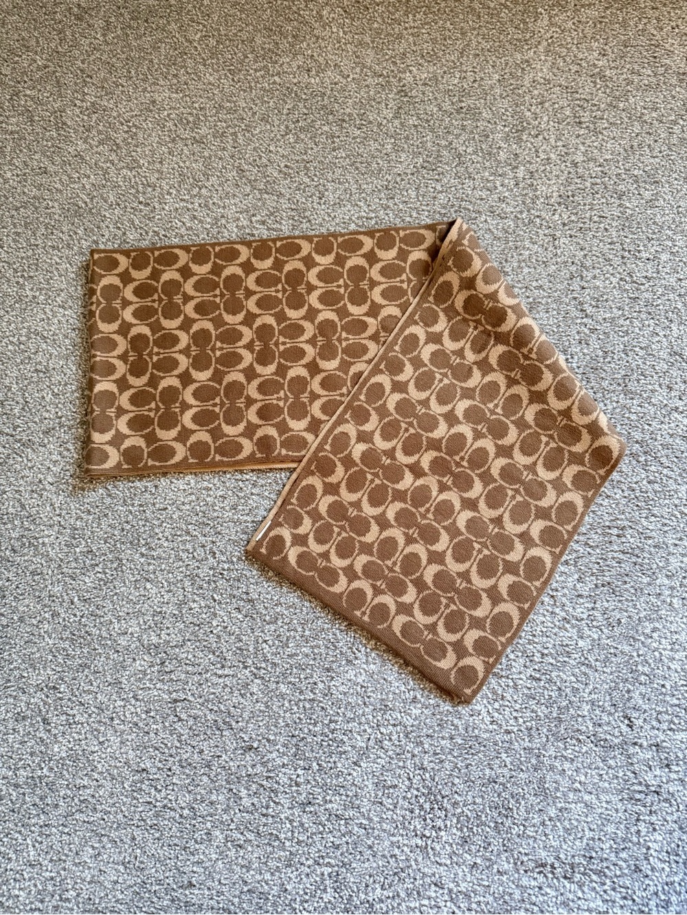 Coach jacquard logo scarf in tan and brown